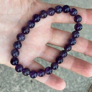 New Womens Amethyst Dark Purple 8mm Beaded Bracelet